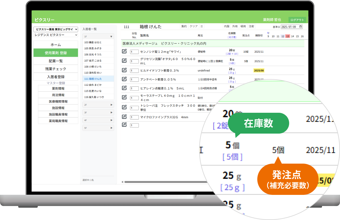 外用薬管理画面